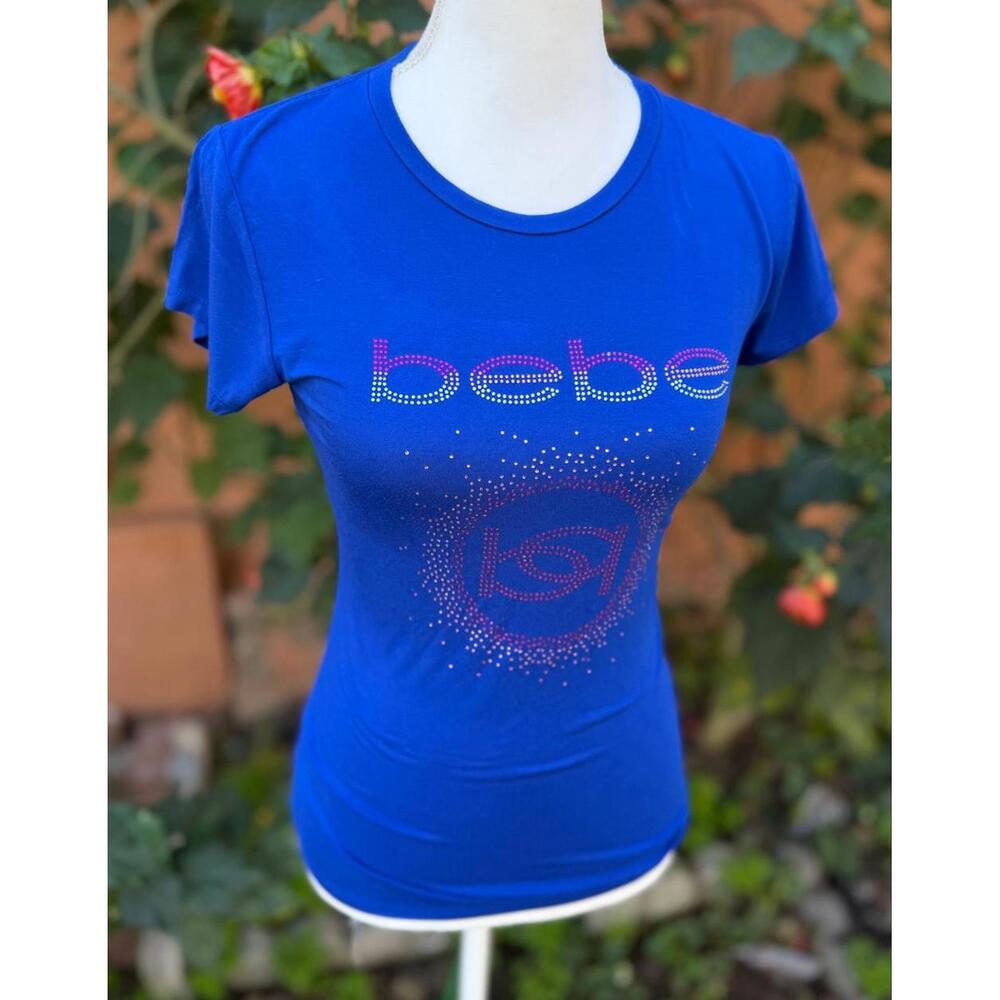 Bebe Royal Blue Bedazzled Baby Tee Women's Size S